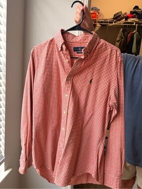 Ralph Lauren Orange/Red and White Gingham Button-Down Shirt